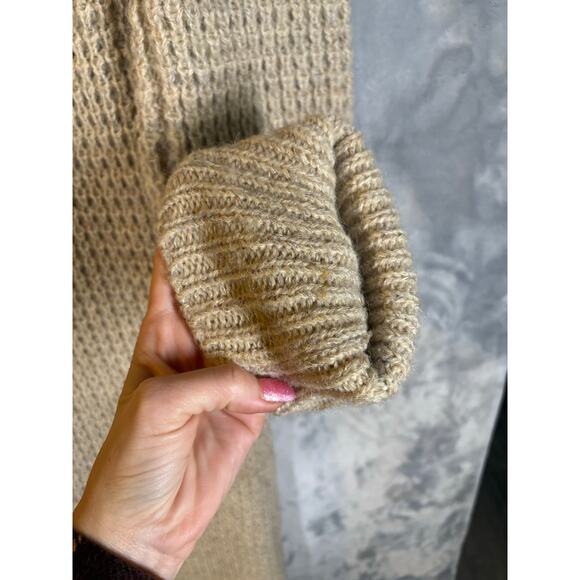 Vintage 70's Maxi Chunky Knit Mohair Wool Cardigan Beige 2 Button Casual Sweater - Picture 10 of 16